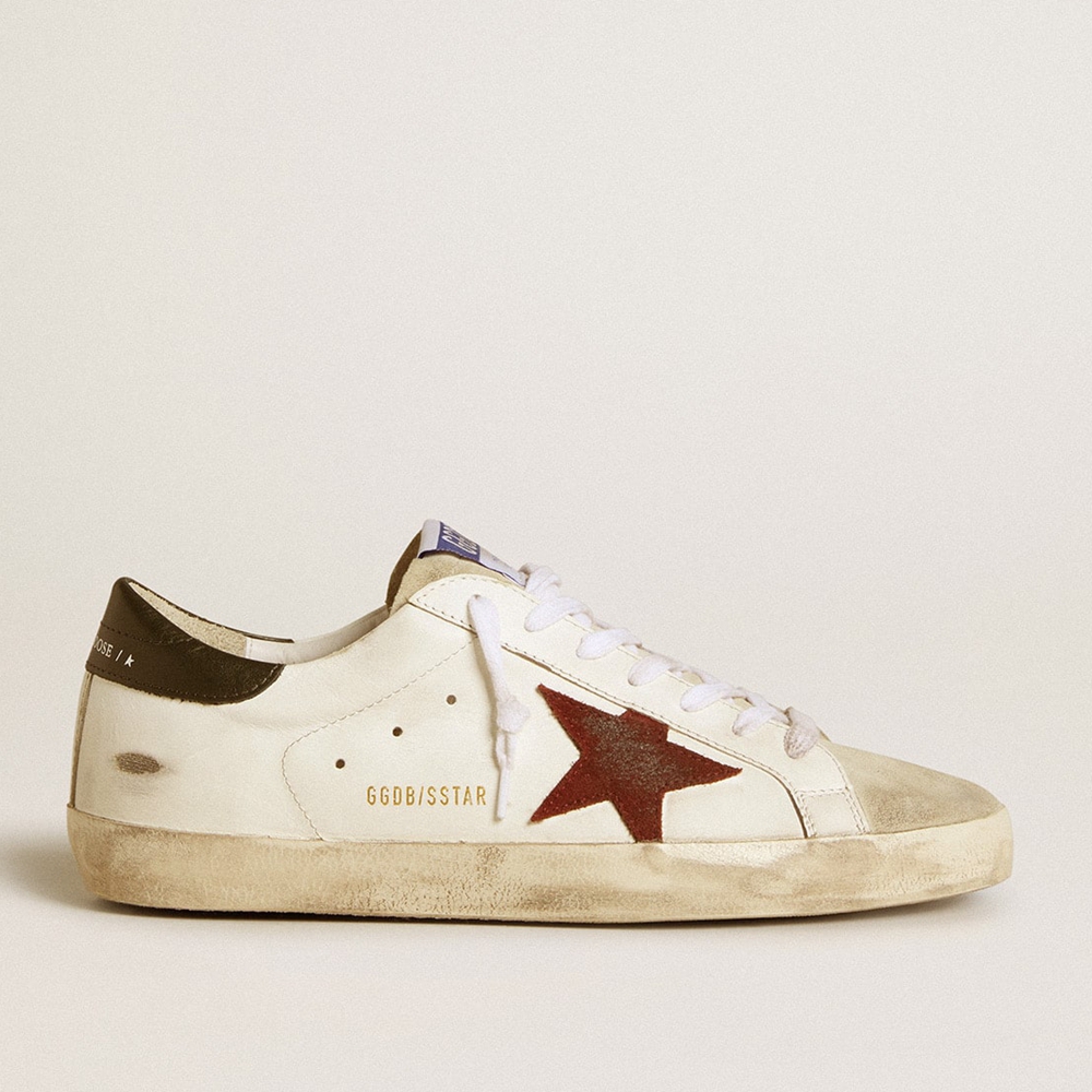 Golden Goose Men's Super-Star With Earth-brown Suede Star And Dark Green Leather Heel Tab GMF00101.F000338.80303